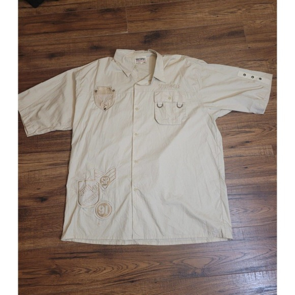 Southpole Shirt Mens XL Extra Large Ivory Button Up Short Sleeve Hip Hop Casual‎